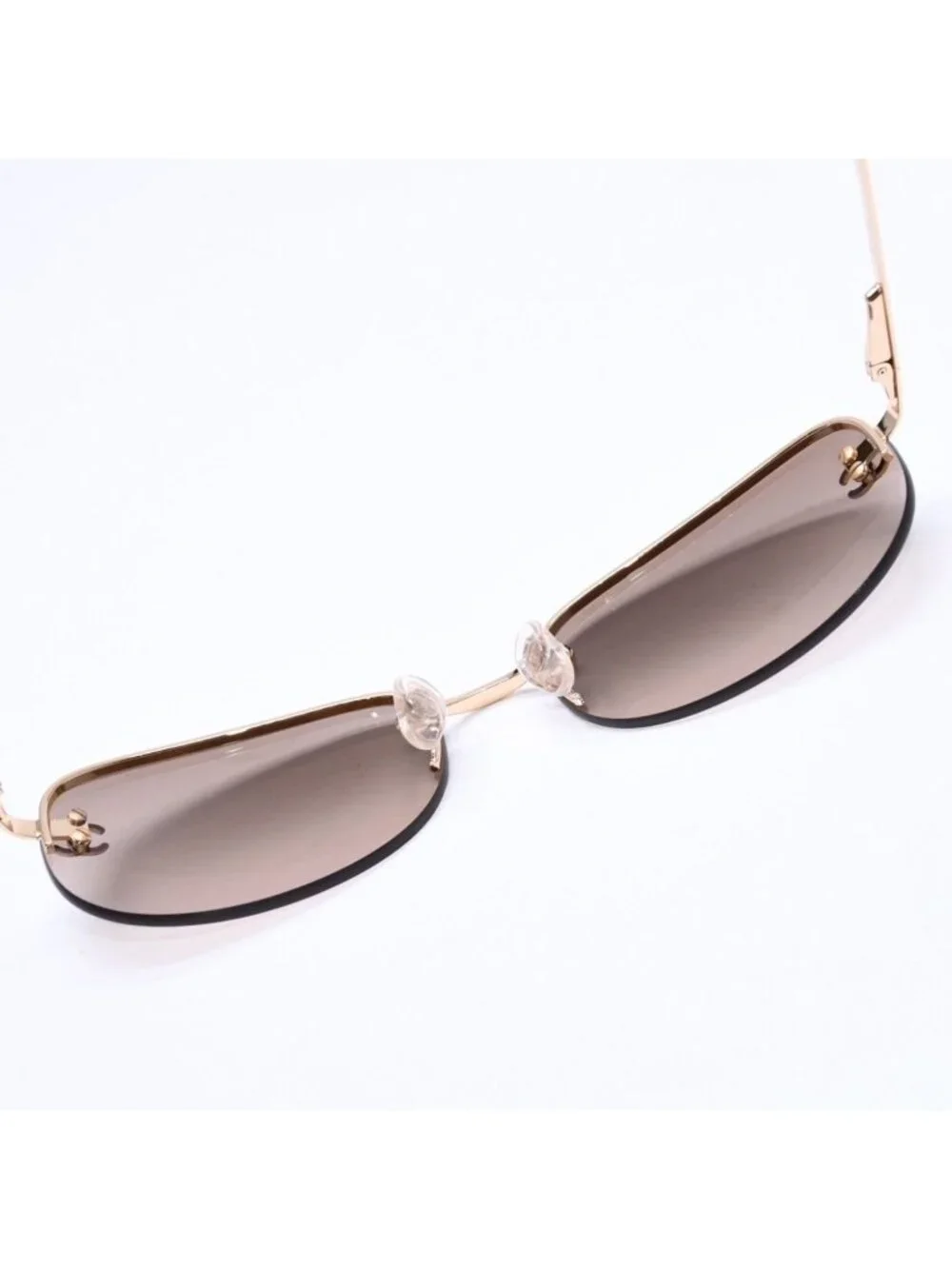 Chanel Half Rim Sunglasses Eyewear CC Logo Brown Gold
